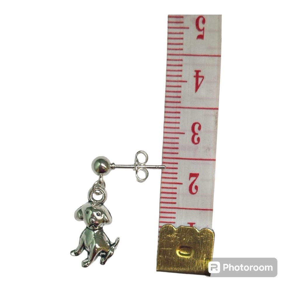 small sterling silver plated cute dog puppy stud earrings pet jewelry - Picture 4 of 4